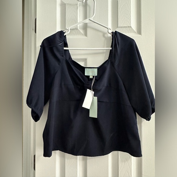 Skies Are Blue Top Blouse Womens Large V Neck Navy Blue - Picture 1 of 4